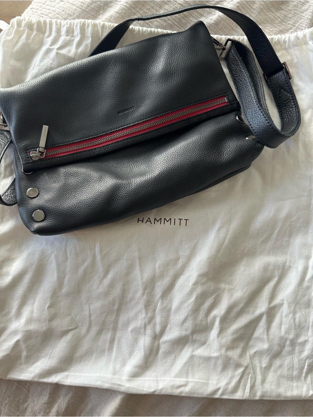 Hammitt VIP Medium Black Leather Crossbody with Red Detail